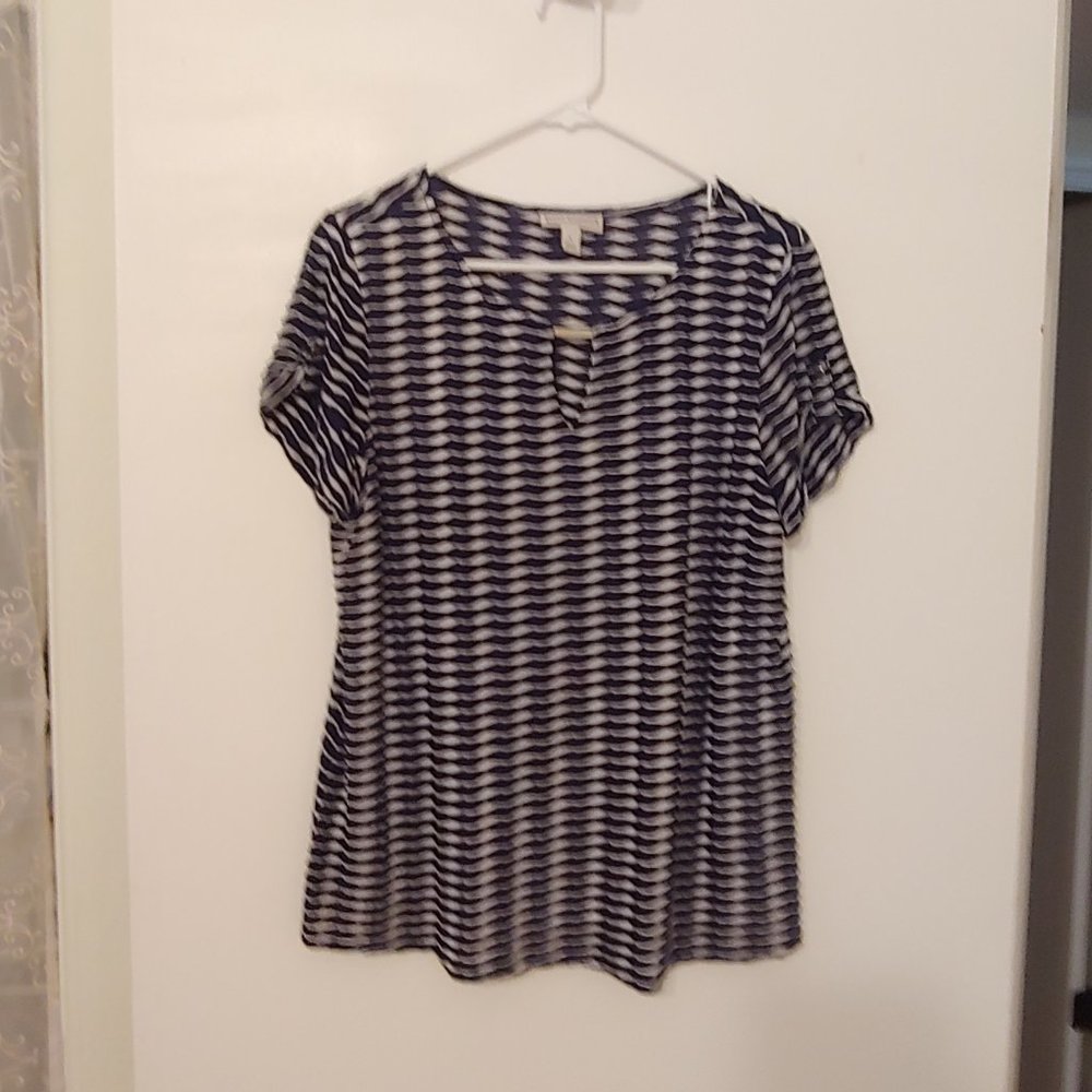 Dana Buchman Short Sleeve Shirt Blue/White